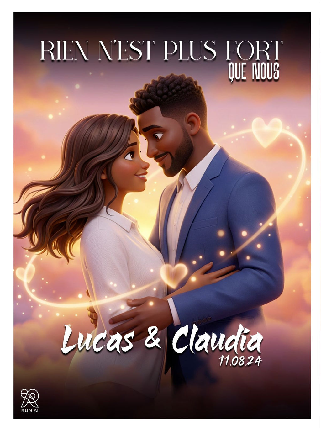 Cadre de Couple personnalisé – Illustration 3D Cinématographique